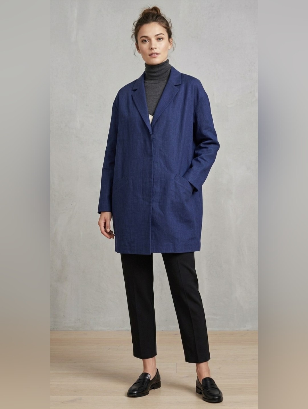 Nwt Lafayette 148 Oversized Blazer Coat In Luna Blue Linen Jacket M